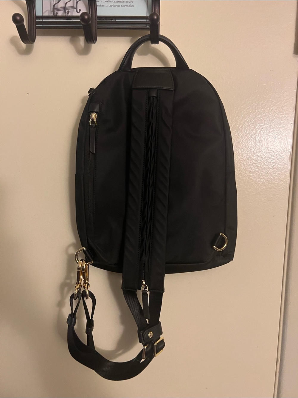 Tumi Black Nylon Backpack with Gold Hardware Accents - Picture 2 of 2